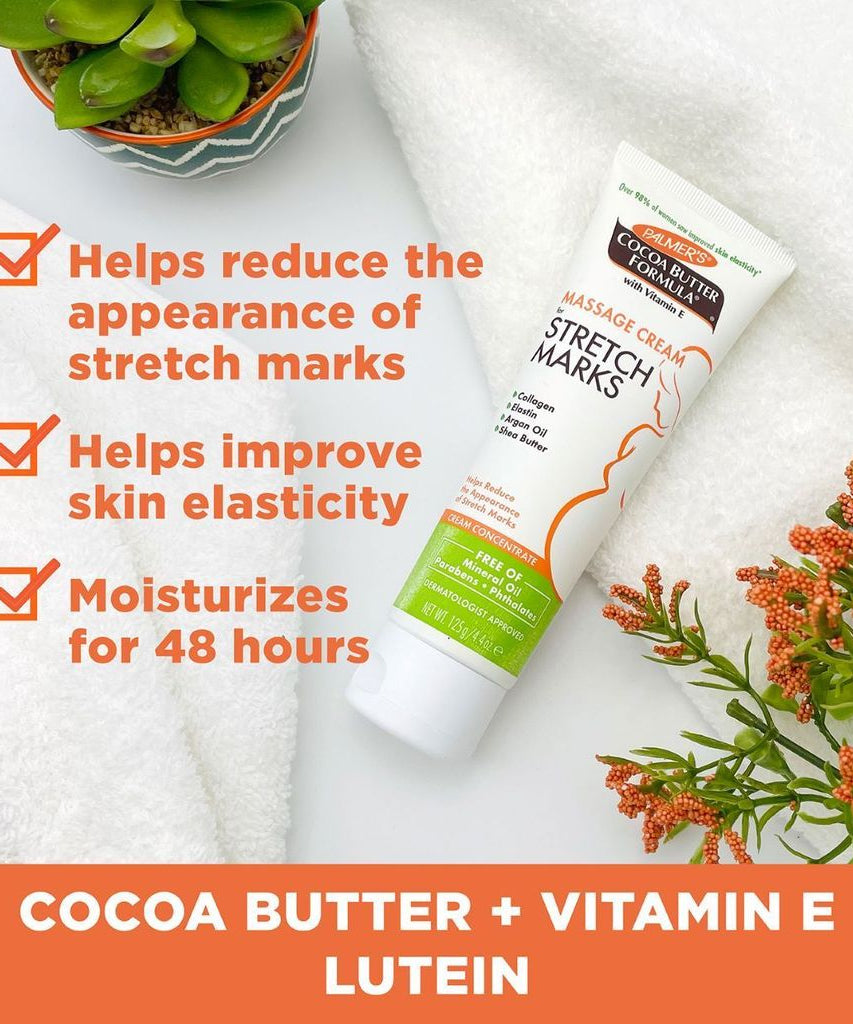 Palmer's Cocoa Butter Formula Massage Cream for Stretch Marks with Vitamin E – Intensive Hydration & Elasticity Boost for Pregnancy Skin | 125g Rich Concentrate for Belly, Hips, Thighs & Bust