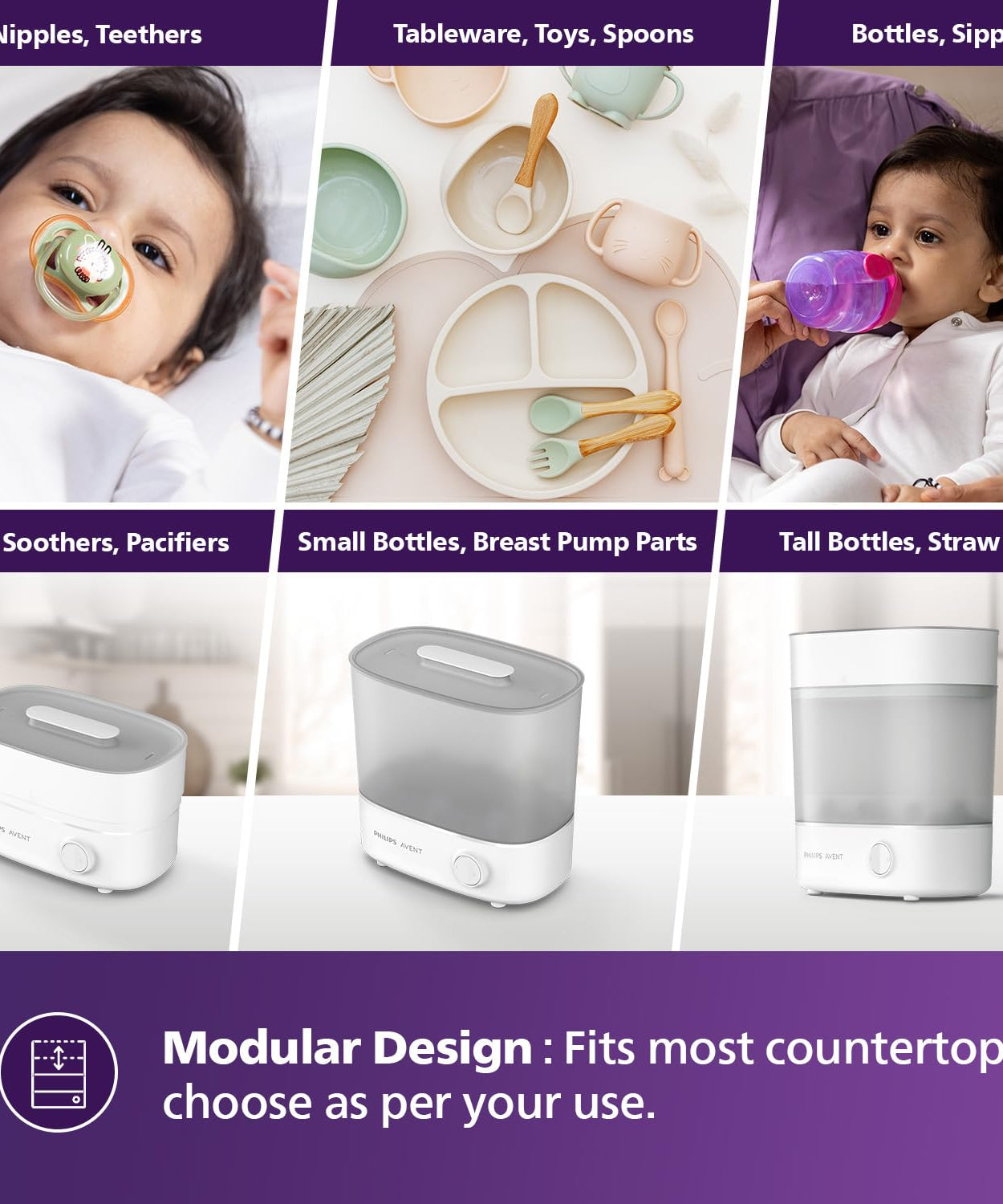 Philips Avent Advanced Bottle Steriliser | 10-Min Natural Steam Sterilisation, Sterilise & Store up to 6 Bottles