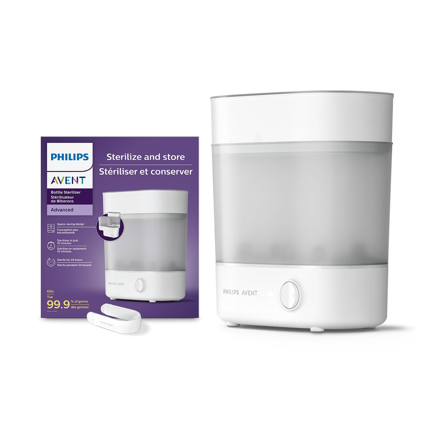Philips Avent Advanced Bottle Steriliser | 10-Min Natural Steam Sterilisation, Sterilise & Store up to 6 Bottles