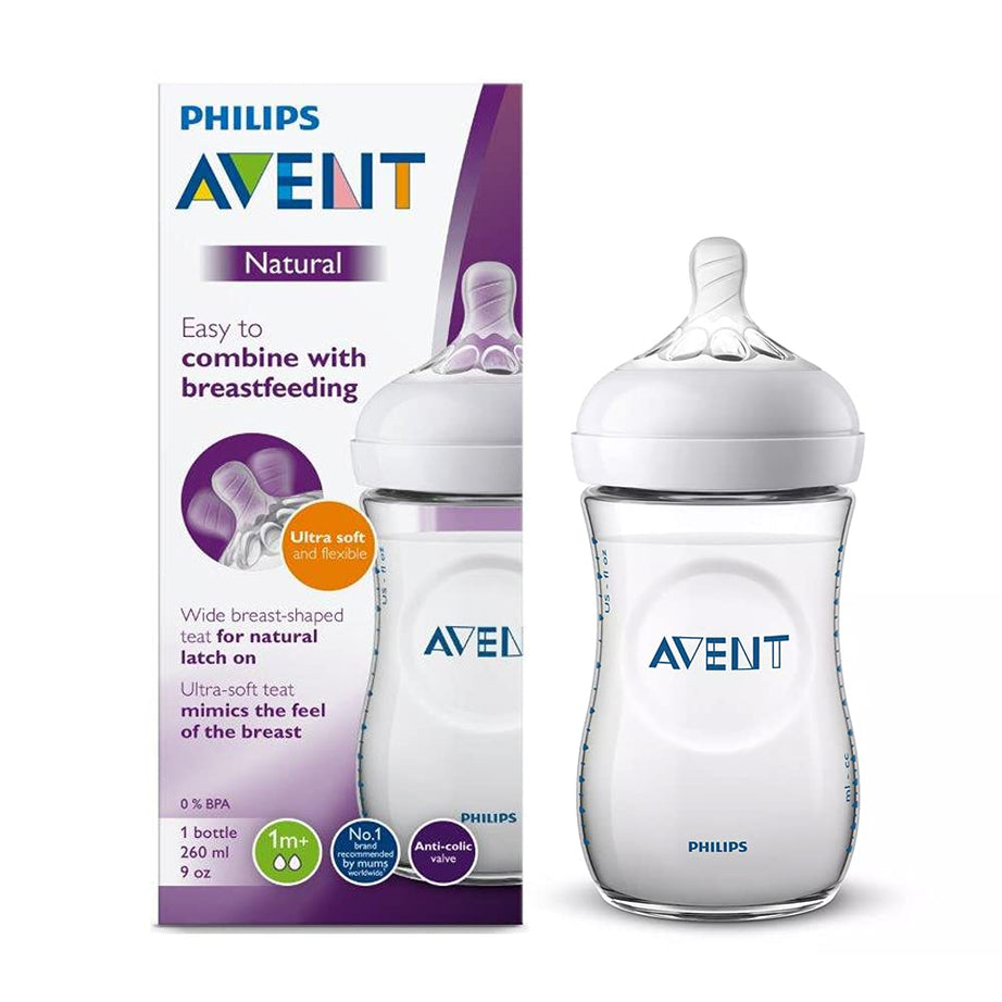 Philips Avent Natural Bottle with ultra-soft Wide breast shaped Teat for 1+ Month - 260ml - MINIMEE KIDS