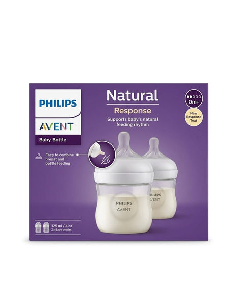 Philips Avent Natural Response Baby Bottle (0m+) 125ml Twin Pack | BPA-Free Anti-Colic Newborn Feeding Bottles | Mimics Breastfeeding Rhythm | No-Drip Teat Design (Set of 2) - MINIMEE KIDS