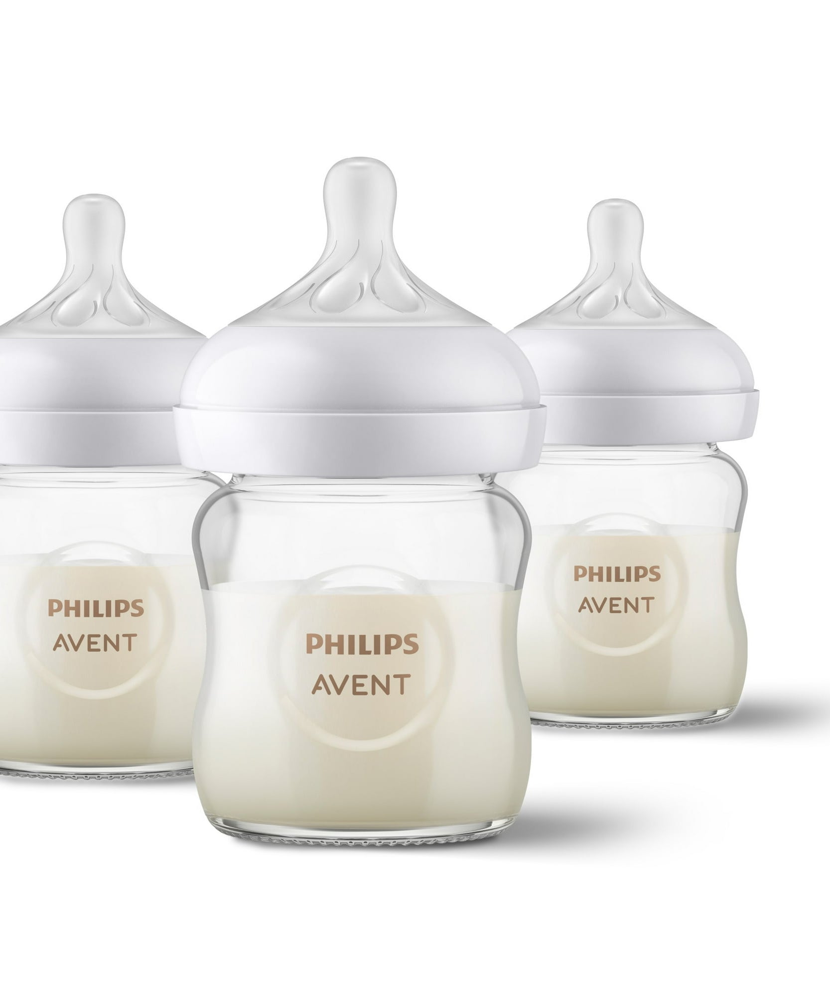 Philips Avent Glass Natural Baby Bottle with Natural Response Nipple, 120ml, 3-Pack | Anti-Colic, BPA-Free, Eco-Friendly, Newborn Feeding Bottle Set with Flow 2 Nipple, Model SCY910/03 - Perfect for 0M+ Infants