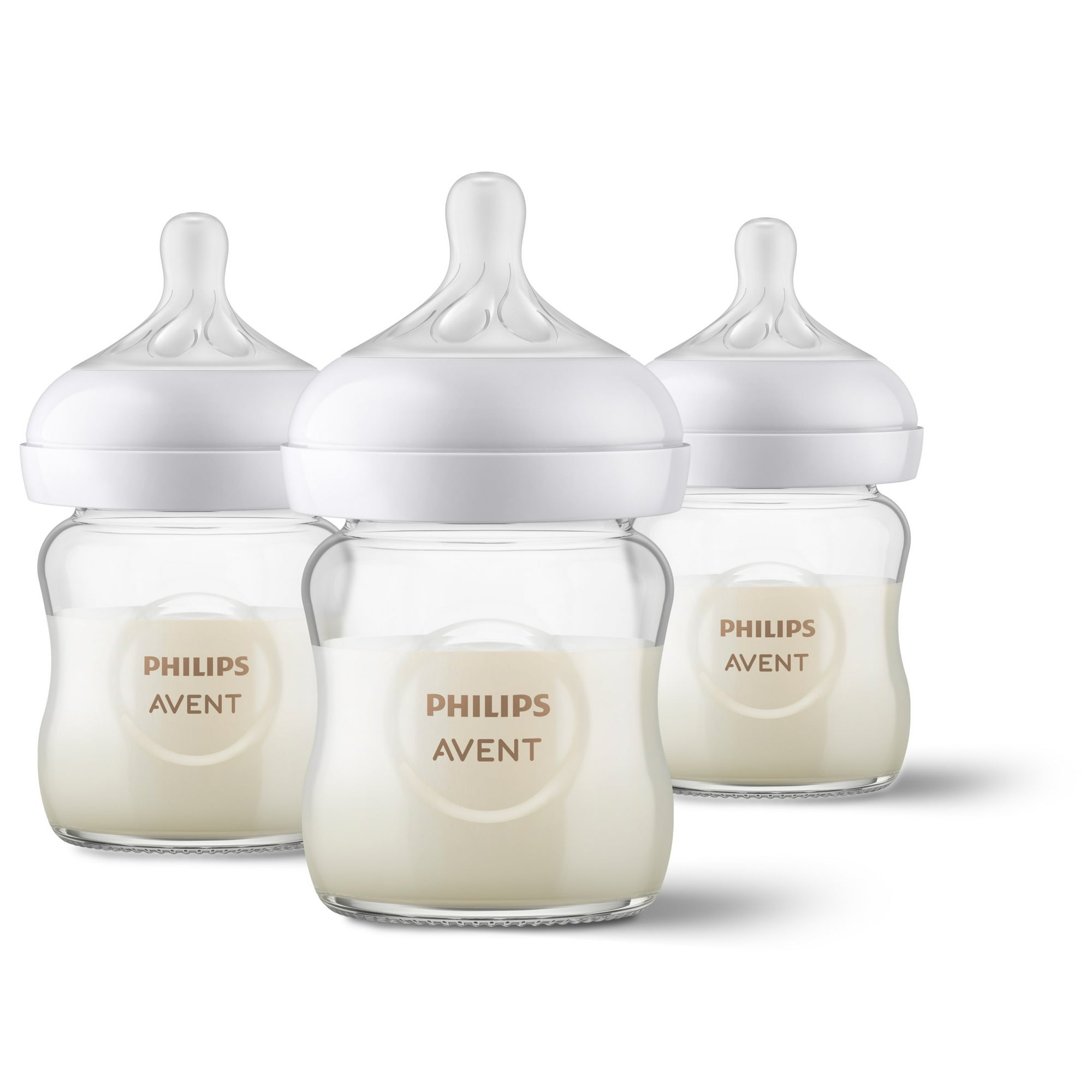 Philips Avent Glass Natural Baby Bottle with Natural Response Nipple, 120ml, 3-Pack | Anti-Colic, BPA-Free, Eco-Friendly, Newborn Feeding Bottle Set with Flow 2 Nipple, Model SCY910/03 - Perfect for 0M+ Infants