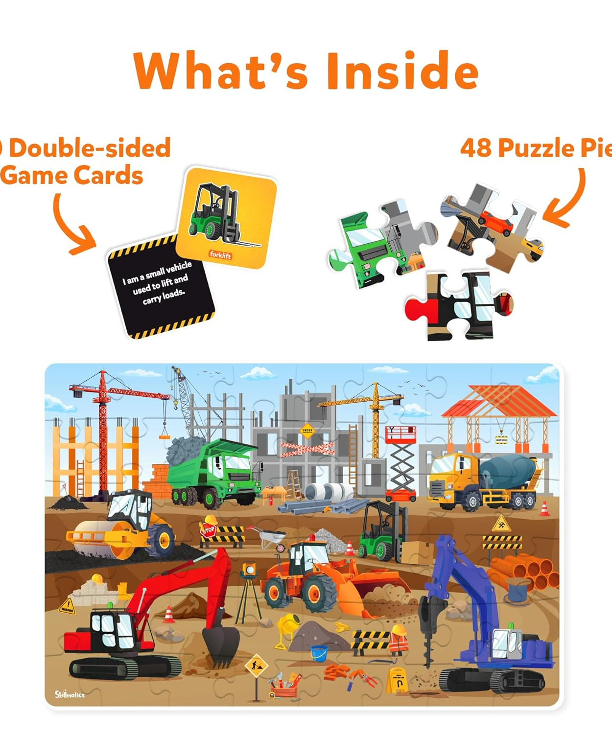 Skillmatics Piece & Play: At The Construction Site | Educational Floor Puzzle & Game for Kids Ages 3-7 | Develop Critical Skills Through Play - MINIMEE KIDS