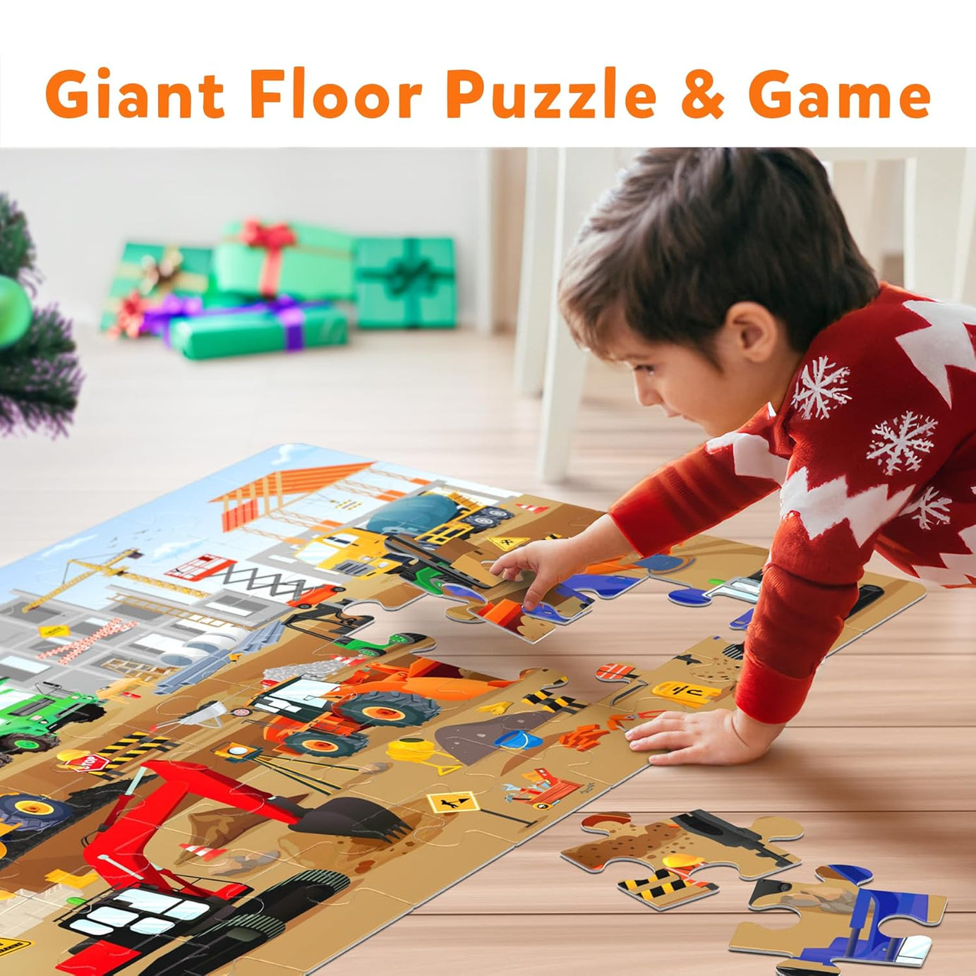 Skillmatics Piece & Play: At The Construction Site | Educational Floor Puzzle & Game for Kids Ages 3-7 | Develop Critical Skills Through Play