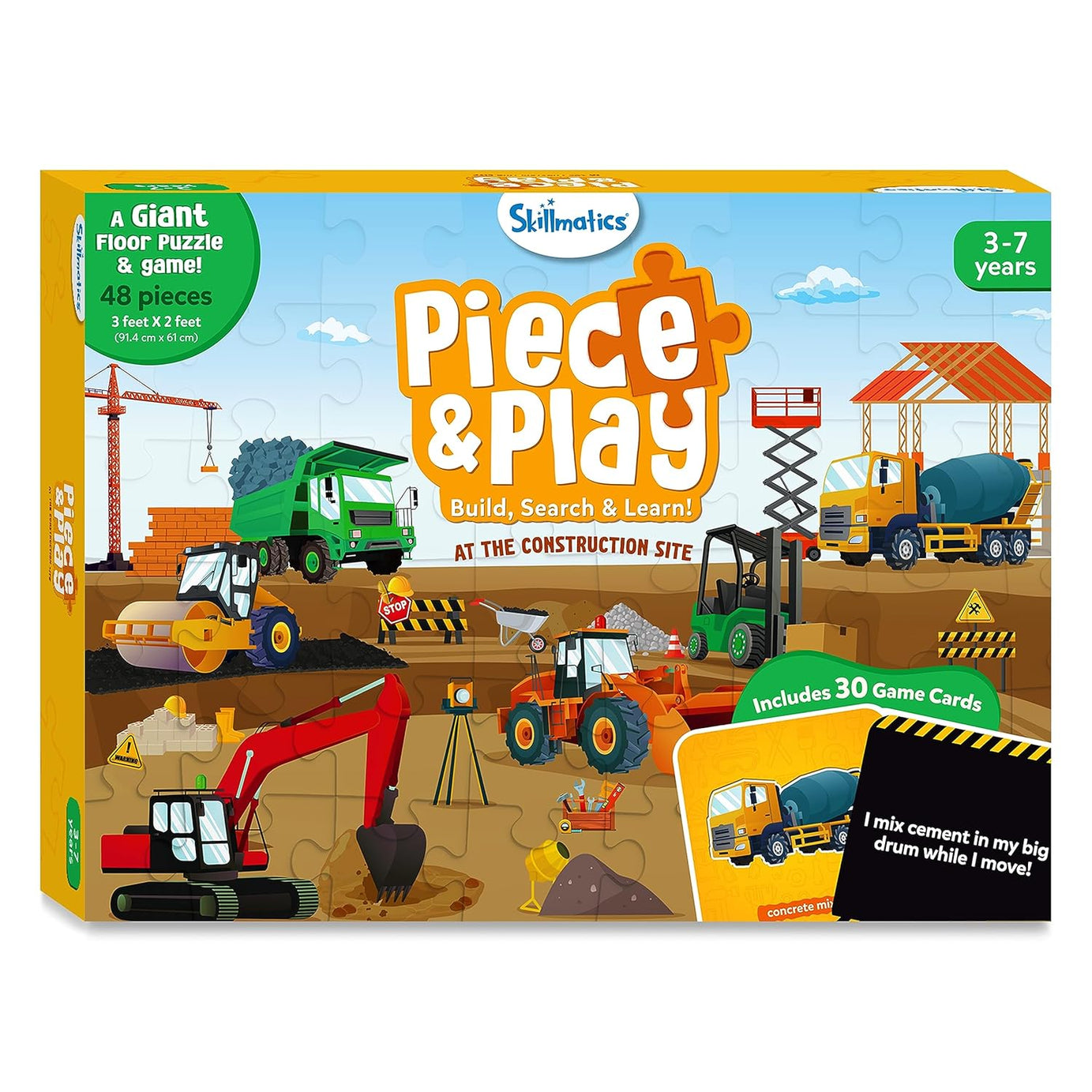 Skillmatics Piece & Play: Construction Site | Educational Floor Puzzle & Game for Kids Ages 3-7 | Develop Critical Skills Through Play