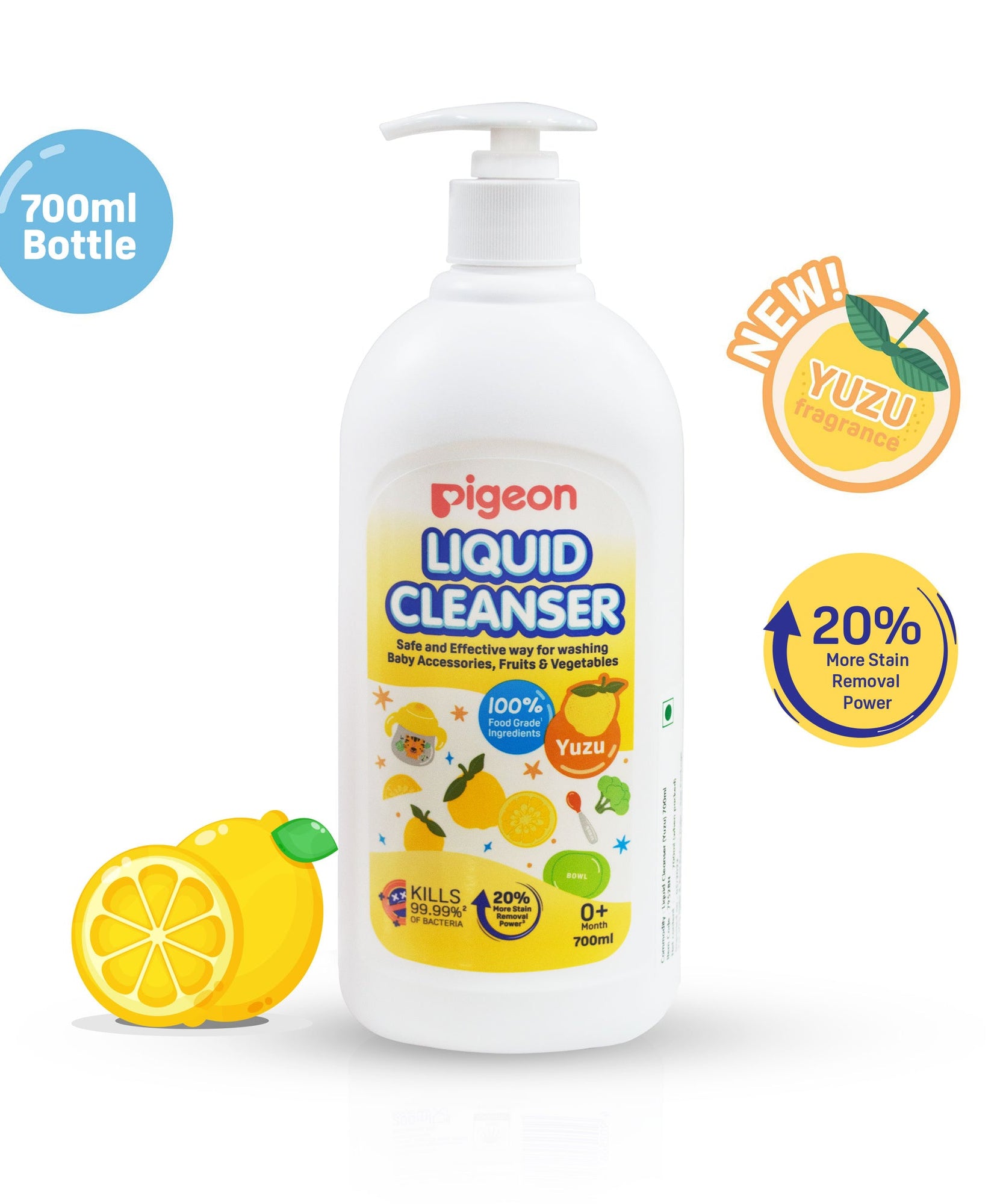 Pigeon Liquid Cleanser for Baby Bottles, Accessories, Fruits & Vegetables – 700ml | Kills 99.99% Germs | Made with 100% Food-Grade Ingredients