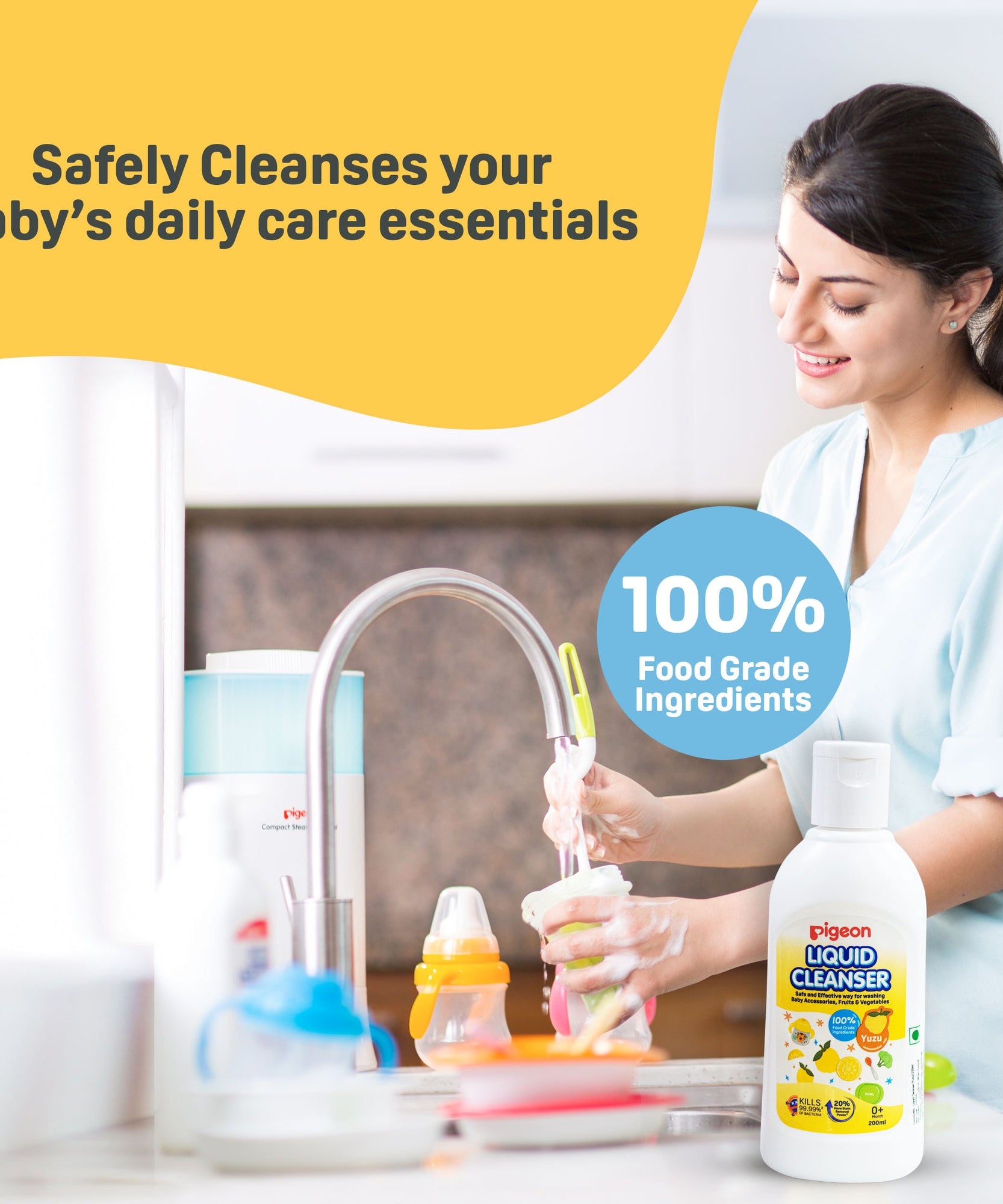 Pigeon Liquid Cleanser for Baby Bottles, Accessories, Fruits & Vegetables – 700ml | Kills 99.99% Germs | Made with 100% Food-Grade Ingredients
