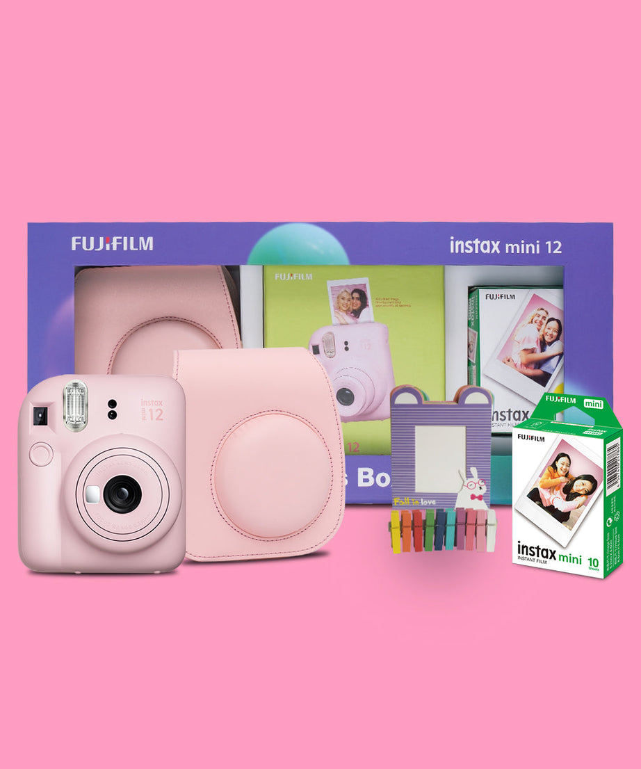 Fujifilm Instax Mini 12 Moments Forever Box Set – Instant Camera with 20 Glossy Films, Selfie Mirror, Close-Up Lens & Accessories | Includes Bunting & Carry Case | Perfect Gift for Capturing Memories