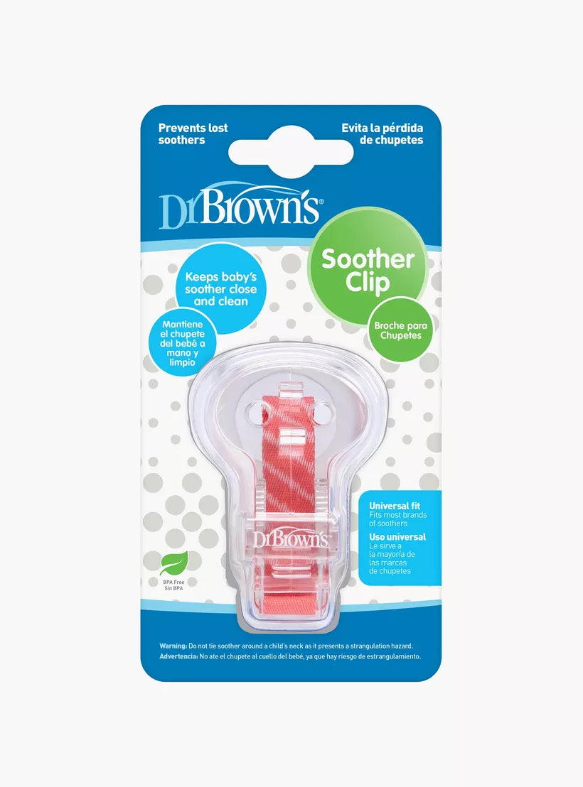 Dr. Brown's Universal Soother Clip - Secure, Hygienic Pacifier Holder to Keep Baby's Pacifier Close and Clean at All Times | Color will be Supplied As Per Availability