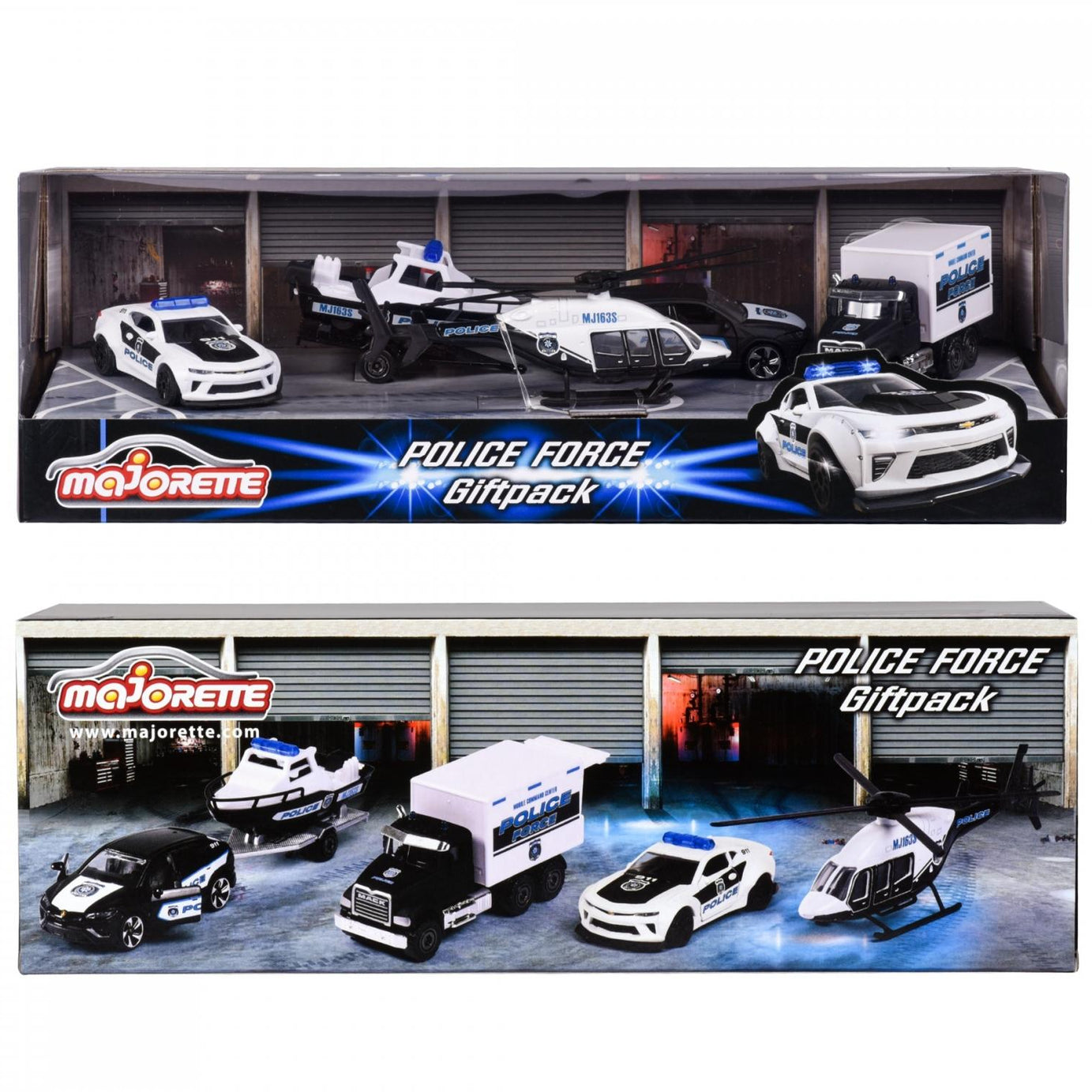 Majorette Police Force 4-Piece Die-Cast Vehicle Gift Set – Police Car, Truck, Helicopter & Boat Trailer – Realistic Emergency Vehicles for Kids 3+ Years