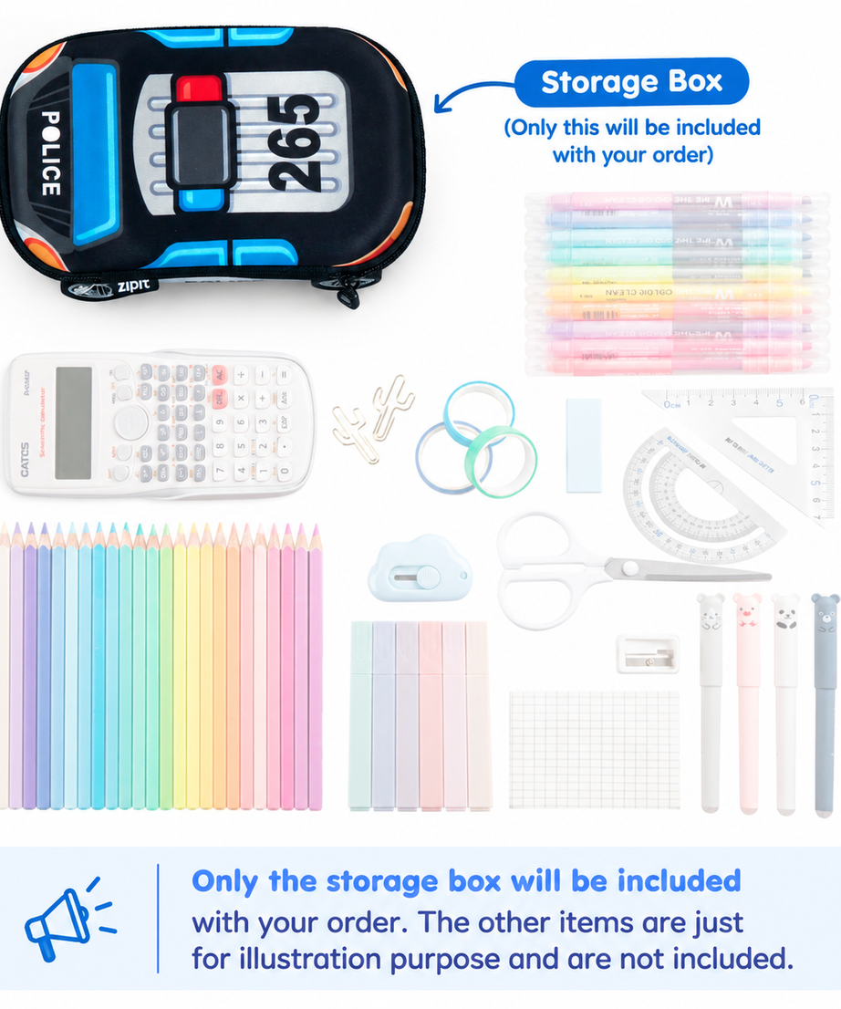 ZIPIT 3D Car Pencil Case for Kids – Molded Hardtop Storage Box & Organizer with Zipper Closure, Large Capacity School Supply Box for Boys & Girls (Fire Truck Rescue / Police Car)