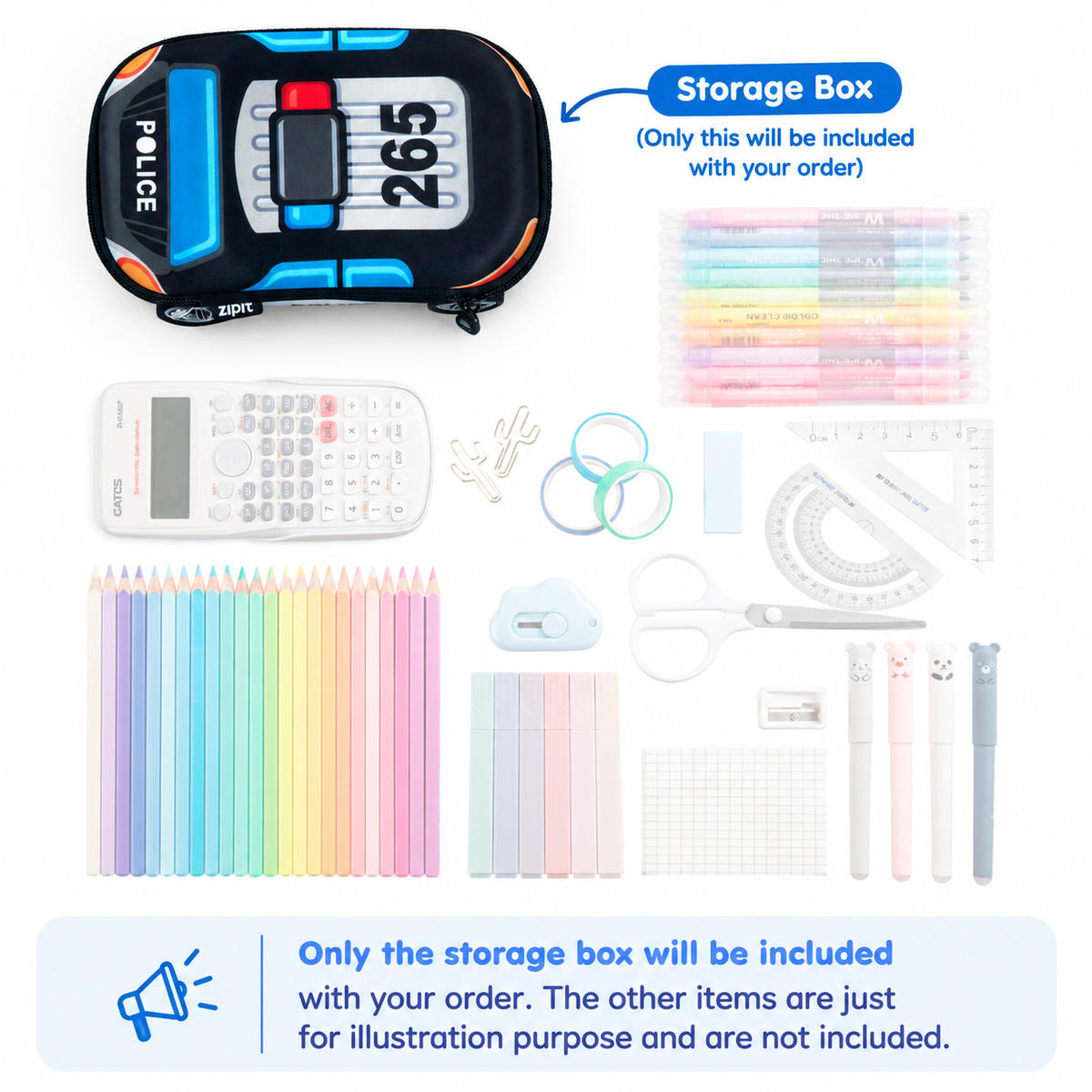 ZIPIT 3D Car Pencil Case for Kids – Molded Hardtop Storage Box & Organizer with Zipper Closure, Large Capacity School Supply Box for Boys & Girls (Fire Truck Rescue / Police Car)
