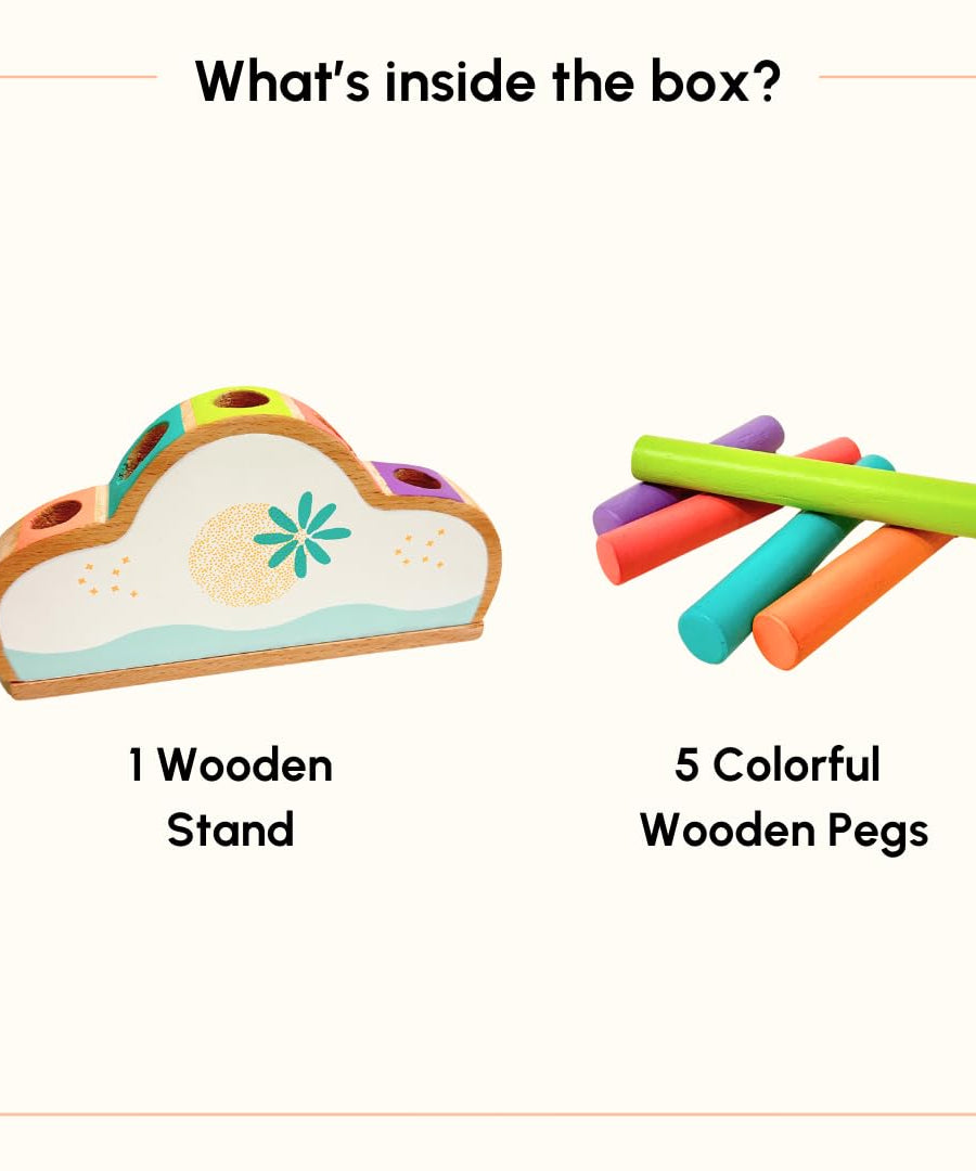 Curious Cub Wooden Pop-Up Pegs Toy, Montessori-Inspired Educational Toy for Ages 12 Months+ | Develops Fine Motor Skills, Hand-Eye Coordination, and Object Permanence - MINIMEE KIDS