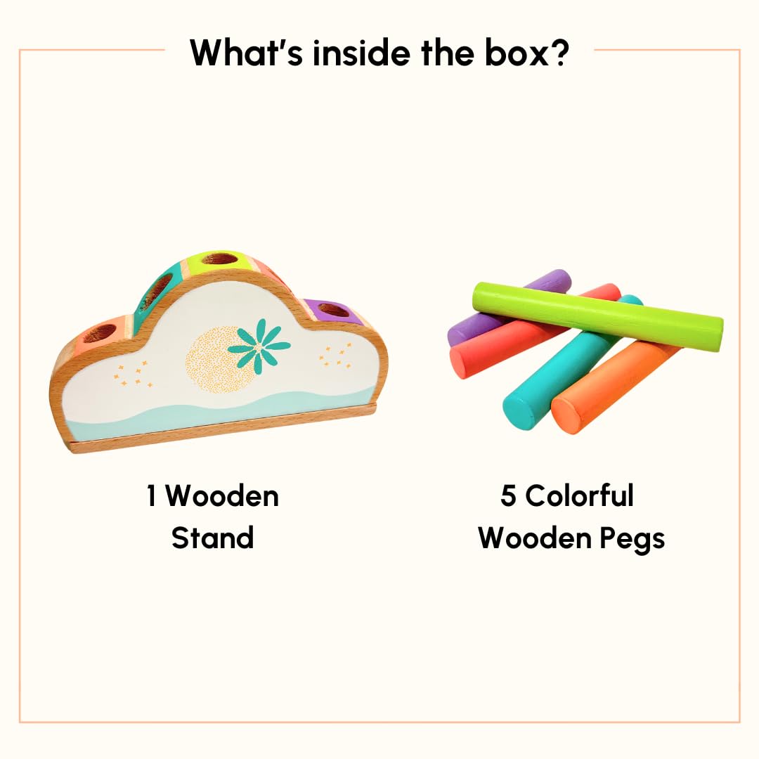 Curious Cub Wooden Pop-Up Pegs Toy, Montessori-Inspired Educational Toy for Ages 12 Months+ | Develops Fine Motor Skills, Hand-Eye Coordination, and Object Permanence