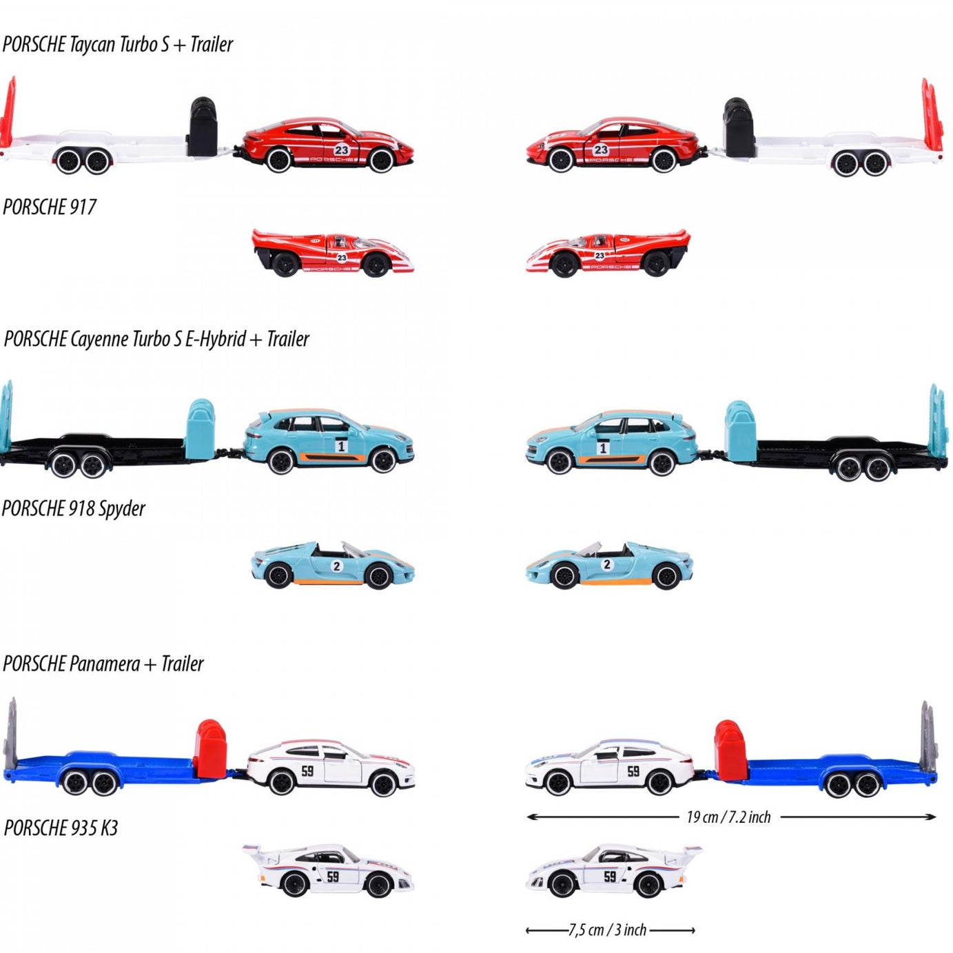 Majorette Porsche Race Trailer Set – Officially Licensed 1:64 Scale Die-Cast Toy Cars with Trailer | Porsche Cayenne, Panamera, Taycan with Matching Race Cars | Metal Body & Opening Parts | Ages 3+