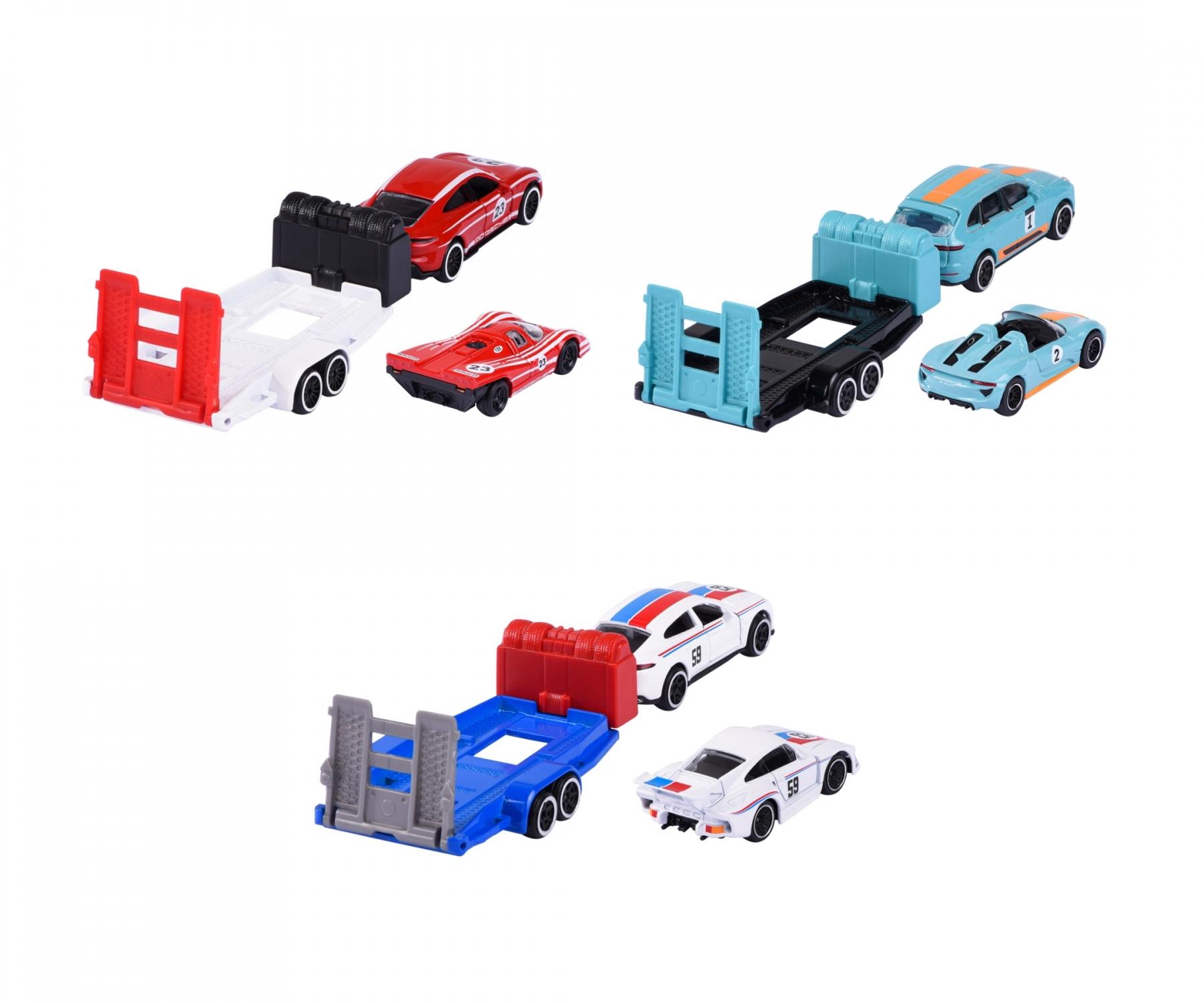 Majorette Porsche Race Trailer Set – Officially Licensed 1:64 Scale Die-Cast Toy Cars with Trailer | Porsche Cayenne, Panamera, Taycan with Matching Race Cars | Metal Body & Opening Parts | Ages 3+