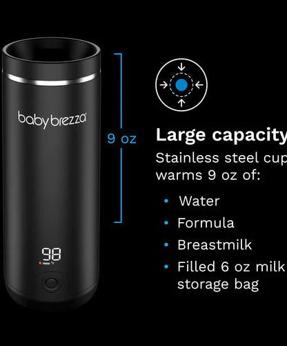 Baby Brezza Superfast Portable Bottle Warmer | Rechargeable Travel Milk Warmer for Breastmilk & Formula | Warms 67% Faster (3 Mins) | 4 Temp Settings & LED Display | USB-C Powered - MINIMEE KIDS