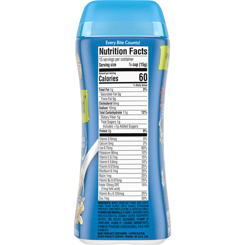 Gerber Cereal for Baby Power Blend Sitter 2nd Foods | Probiotic Oatmeal Lentil Peach & Apple | 227 g