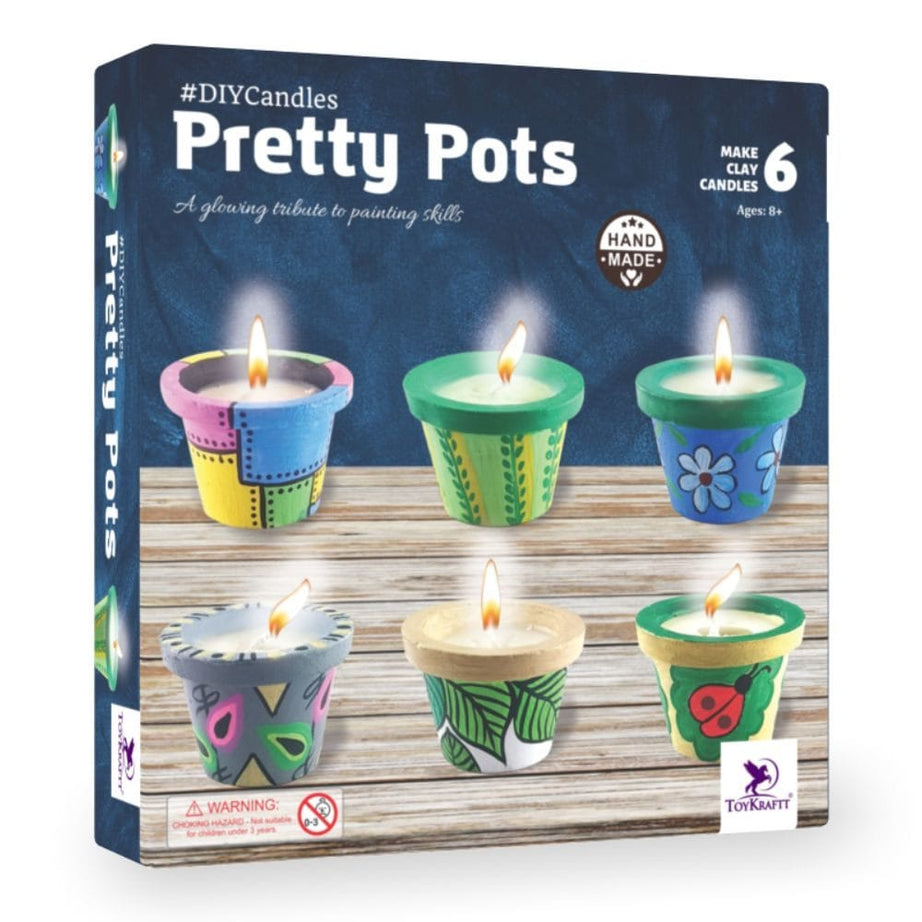 Toykraft Pretty Pots - DIY Terracotta Candle Making Kit for Ages 8+ | Create & Paint 6 Reusable Clay Candles