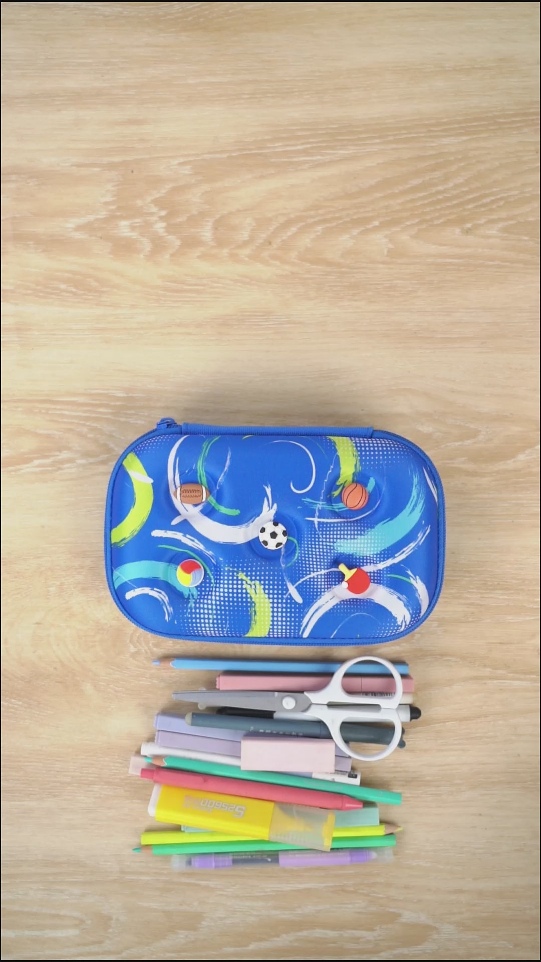 ZIPIT 3D Charms Hardtop Pencil Case for Kids – Molded Hard Shell Stationery Box with Tactile Rubber Charms, Large Capacity School Supplies Organizer for Boys & Girls (All-Star Sports & Pastel Flowers)