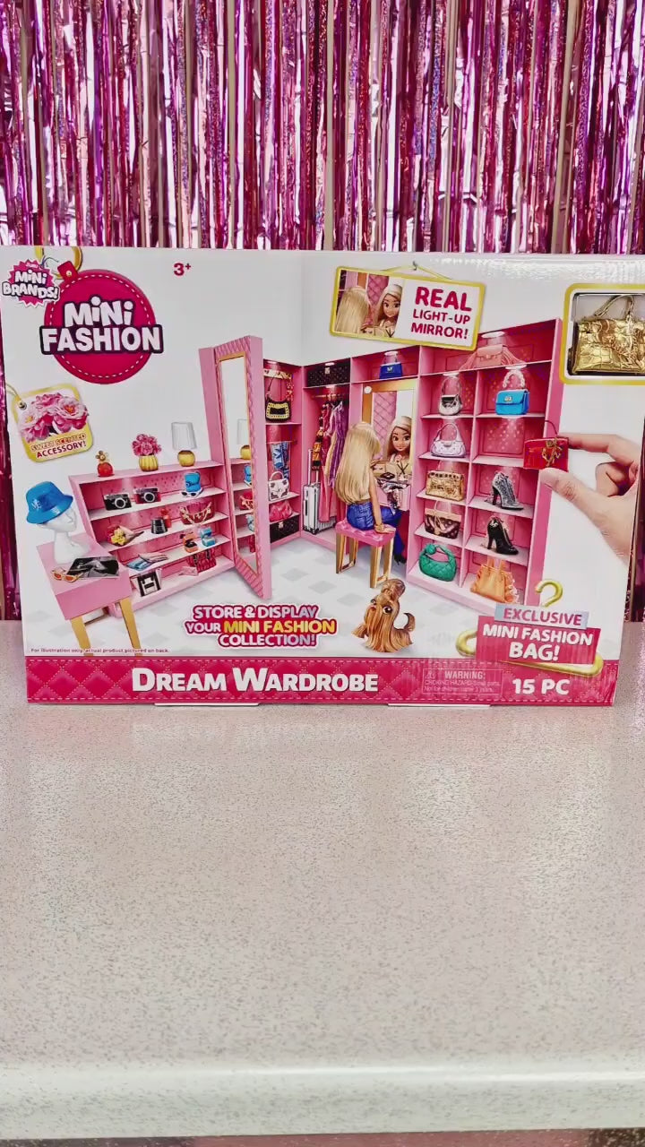 Zuru Mini Brands Mini Fashion Dream Wardrobe with Exclusive Metallic Mini Fashion Bag and 25+ Storage Areas for Doll Accessories - Perfect Gift for Fashionistas