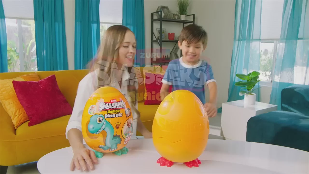 Zuru Smashers Junior Dino Dig Egg - Mold & Make a Dino World - Smash, Build & Learn - 25pc Toy Dough Set with 4 Colors (250g Each)