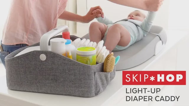 Skip Hop Light-Up Diaper Caddy with Touch-Sensitive LED Handle, Modular Divider & Storage Pockets – Portable Baby Organizer for Diapers, Wipes & Nursery Essentials | Oat Color