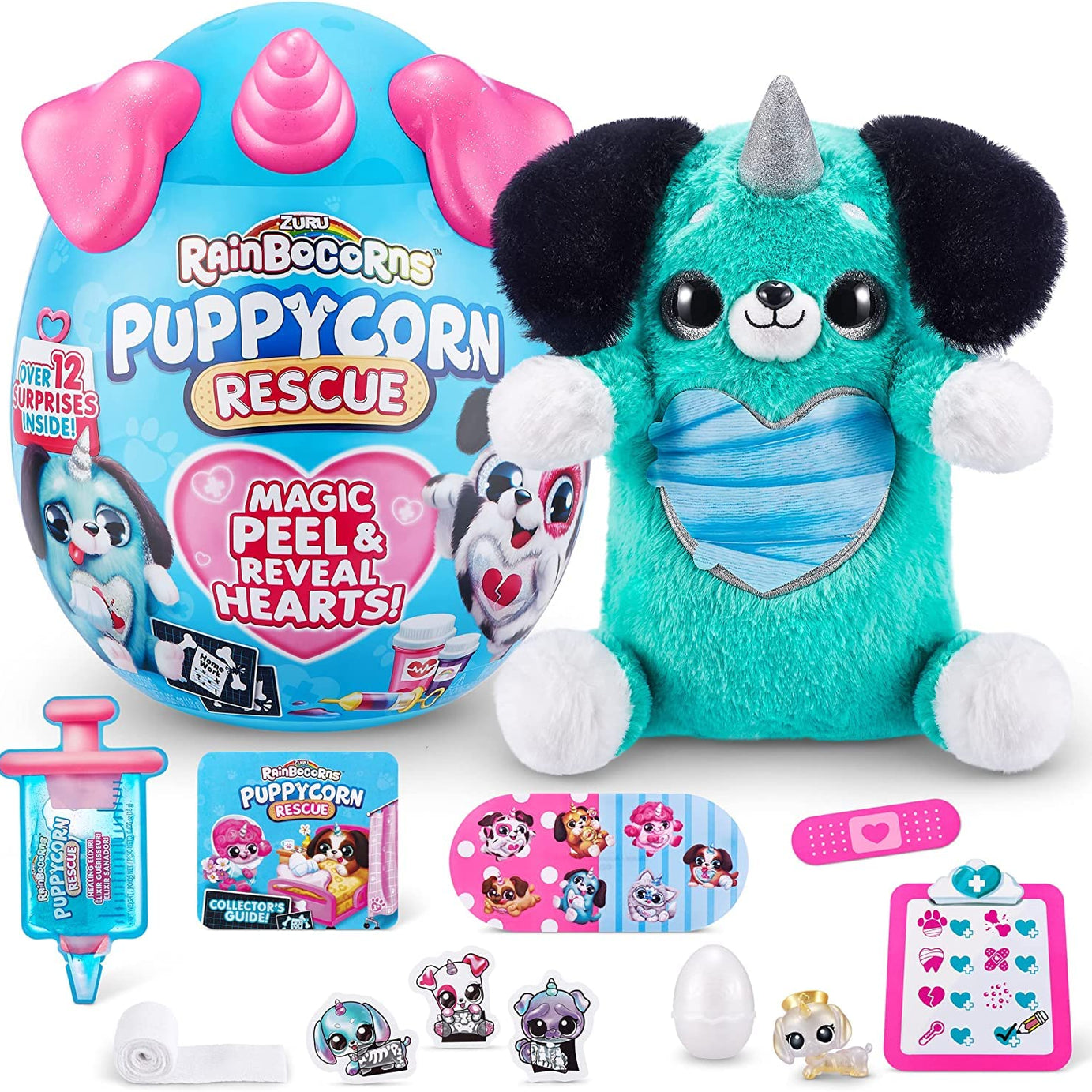 Zuru Rainbocorns Puppycorn Rescue Collectible Plush - Surprise Egg with Stickers, Syringe Slime, and Over 12 Magical Surprises
