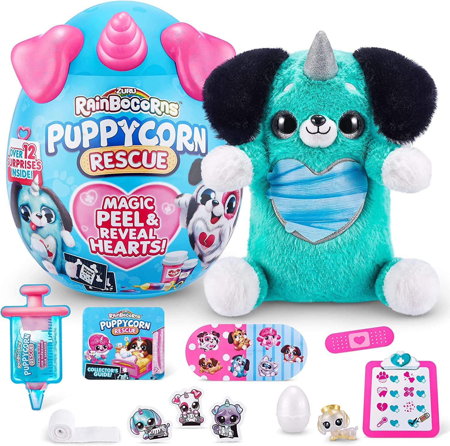 Zuru Rainbocorns Puppycorn Rescue Collectible Plush - Surprise Egg with Stickers, Syringe Slime, and Over 12 Magical Surprises