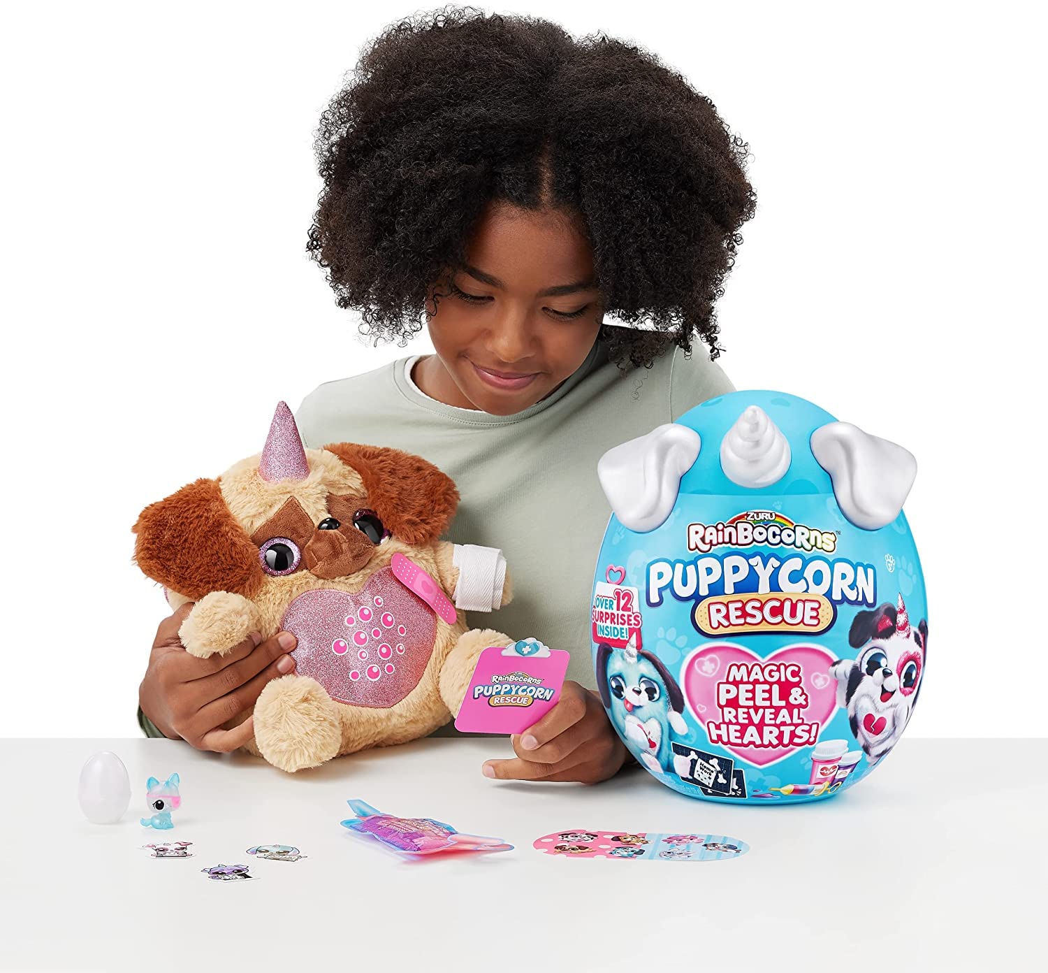 Zuru Rainbocorns Puppycorn Rescue Collectible Plush - Surprise Egg with Stickers, Syringe Slime, and Over 12 Magical Surprises