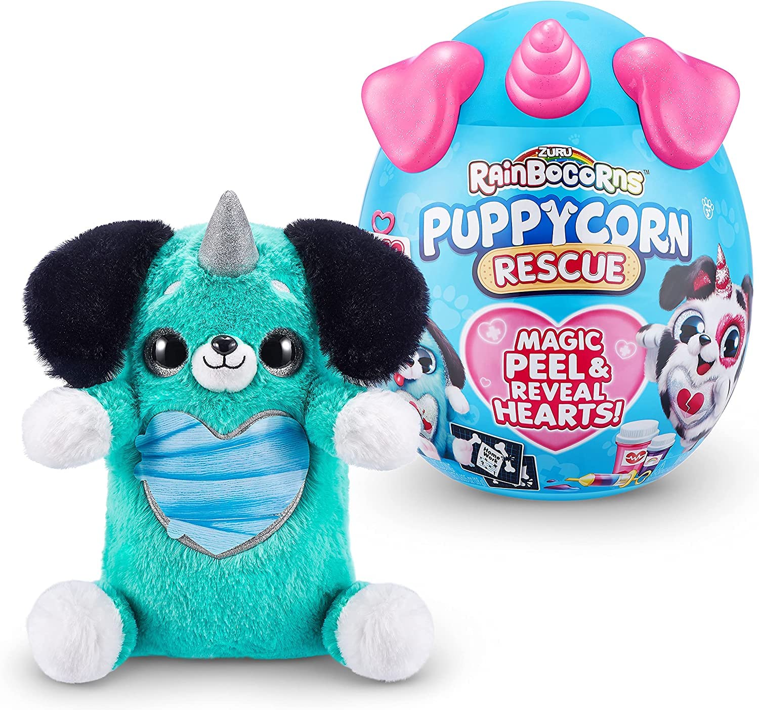 Zuru Rainbocorns Puppycorn Rescue Collectible Plush - Surprise Egg with Stickers, Syringe Slime, and Over 12 Magical Surprises