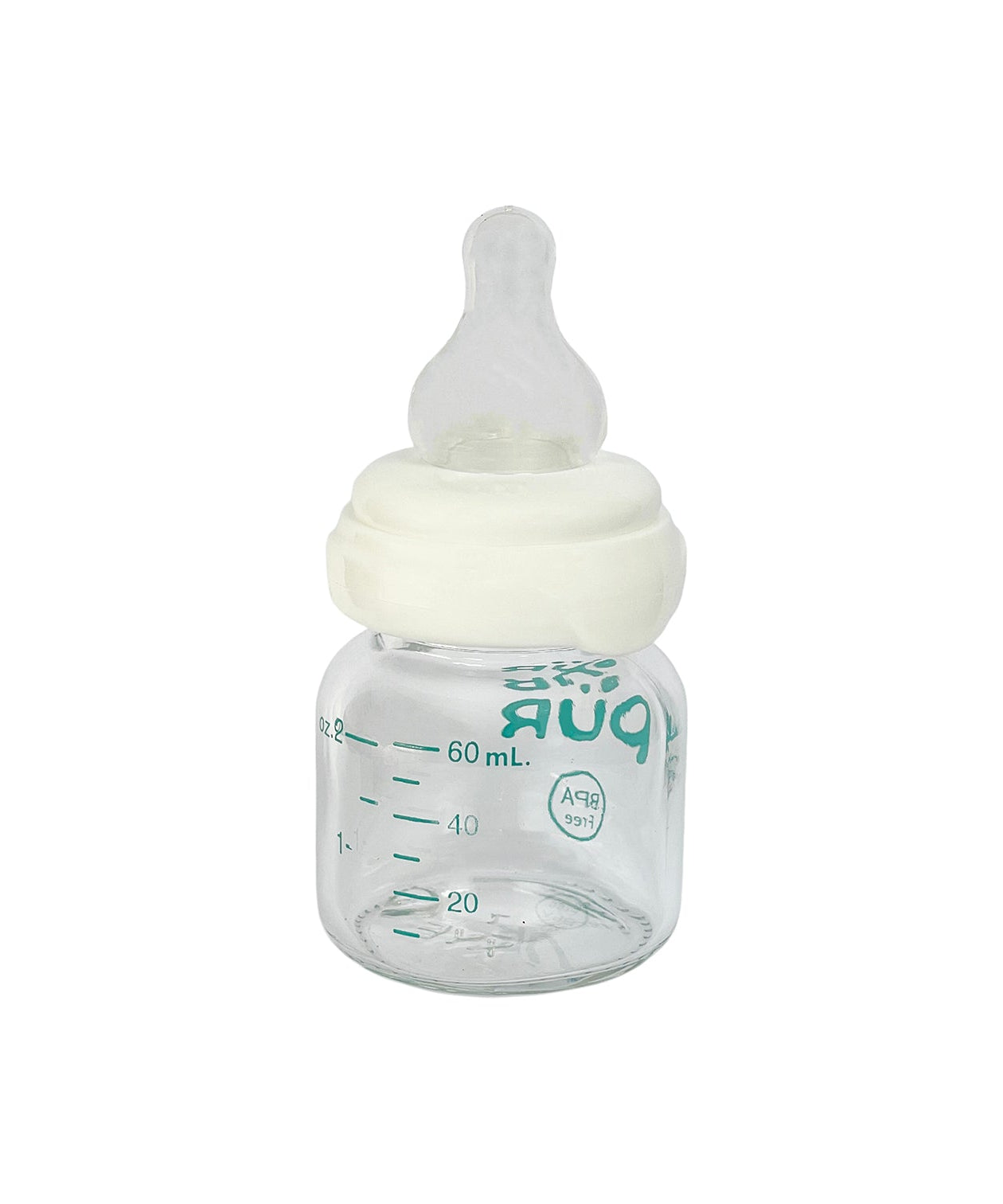 Pur Standard Neck Glass Feeding Bottle (60ml/2oz) | Anti-Colic Nipple with Air Valve for Newborns 0m+ | BPA-Free & Thermally Shock-Resistant