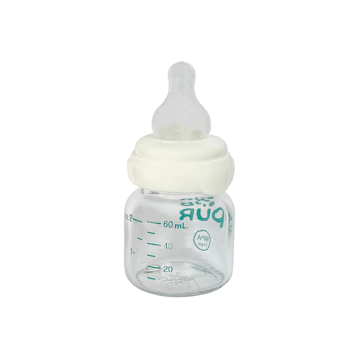 Pur Standard Neck Glass Feeding Bottle (60ml/2oz) | Anti-Colic Nipple with Air Valve for Newborns 0m+ | BPA-Free & Thermally Shock-Resistant