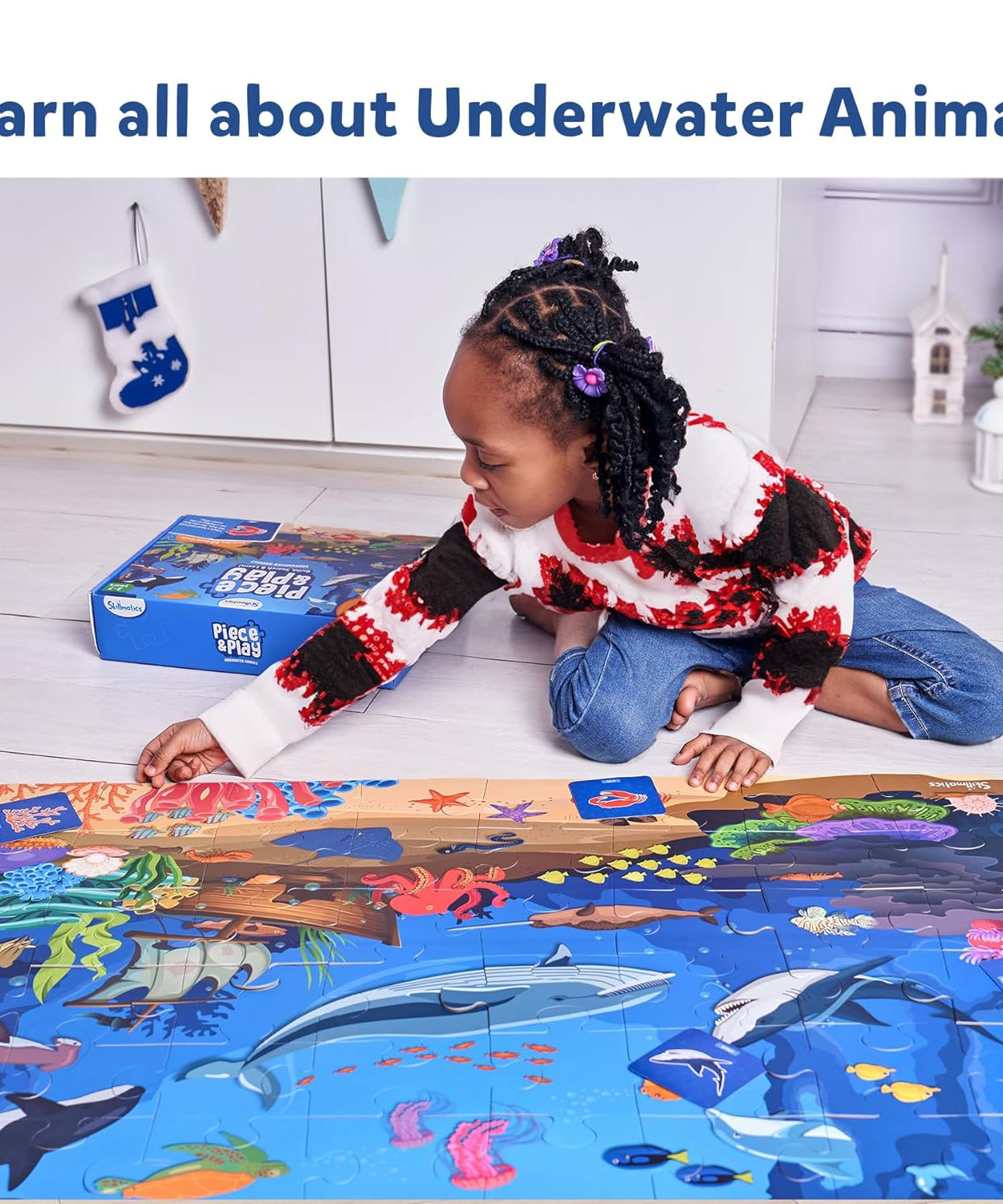 Skillmatics Piece & Play: Underwater Animals | Educational Floor Puzzle & Game for Kids Ages 3-7 | Develop Cognitive Skills with 48 Jumbo Pieces