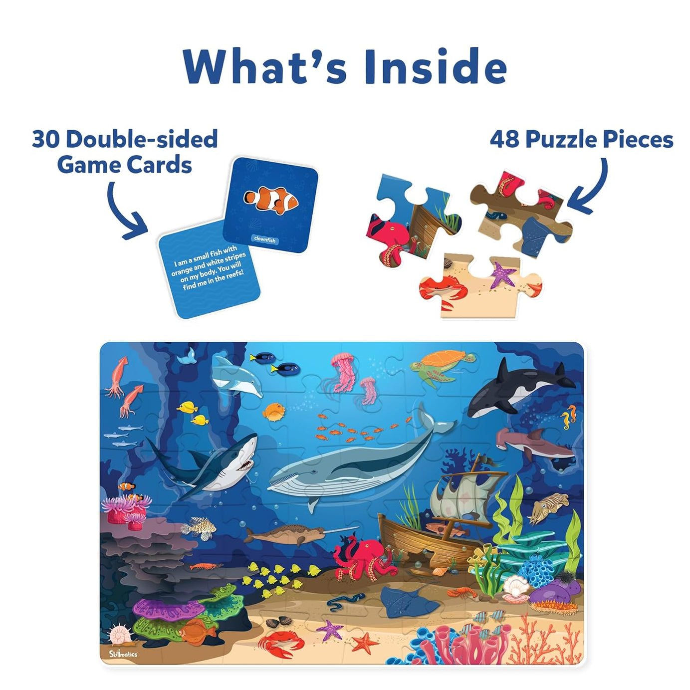 Skillmatics Piece & Play: Underwater Animals | Educational Floor Puzzle & Game for Kids Ages 3-7 | Develop Cognitive Skills with 48 Jumbo Pieces