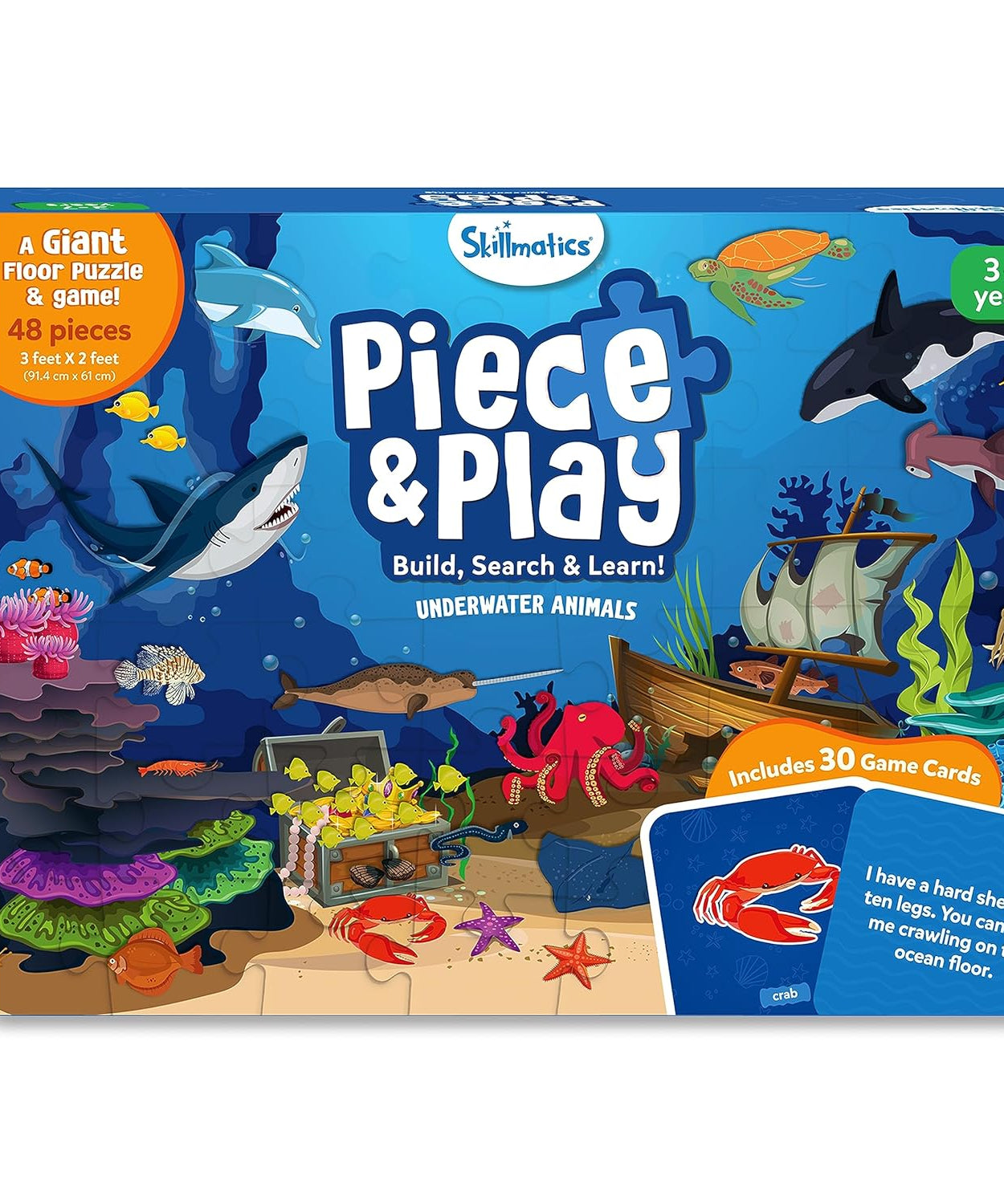 Skillmatics Piece & Play: Underwater Animals | Educational Floor Puzzle & Game for Kids Ages 3-7 | Develop Cognitive Skills with 48 Jumbo Pieces