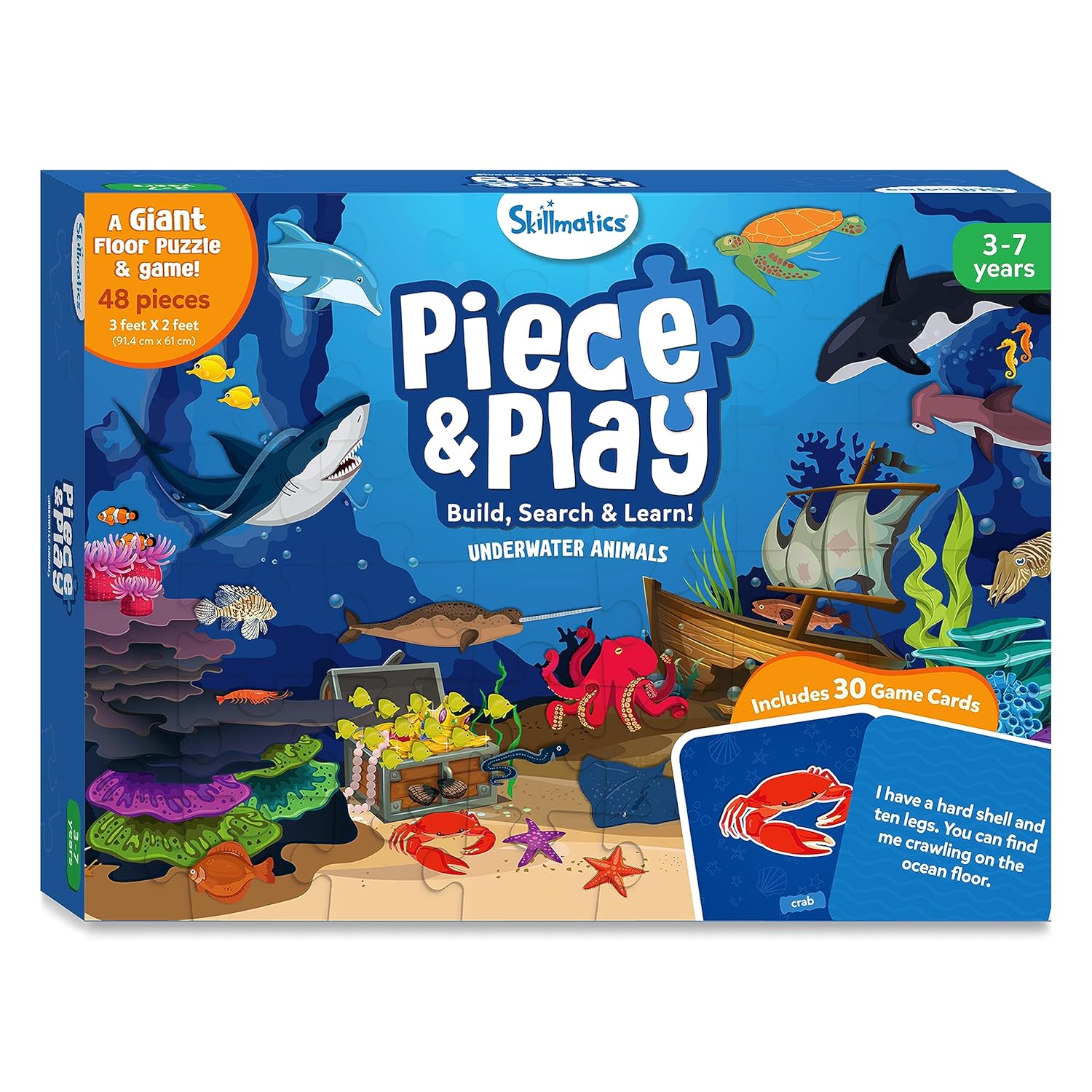 Skillmatics Piece & Play: Underwater Animals | Educational Floor Puzzle & Game for Kids Ages 3-7 | Develop Cognitive Skills with 48 Jumbo Pieces