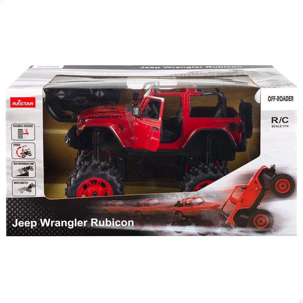 Rastar Jeep Wrangler Rubicon Off-Road RC Car 1/14 Scale | Licensed Remote Control Toy with Openable Doors, Working LED Lights, and Realistic Detailing for Kids and Collectors