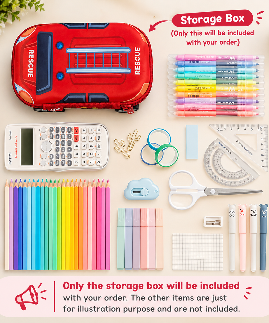 ZIPIT 3D Car Pencil Case for Kids – Molded Hardtop Storage Box & Organizer with Zipper Closure, Large Capacity School Supply Box for Boys & Girls (Fire Truck Rescue / Police Car)