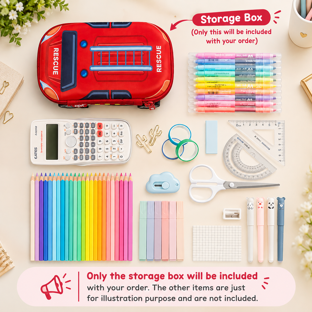 ZIPIT 3D Car Pencil Case for Kids – Molded Hardtop Storage Box & Organizer with Zipper Closure, Large Capacity School Supply Box for Boys & Girls (Fire Truck Rescue / Police Car)