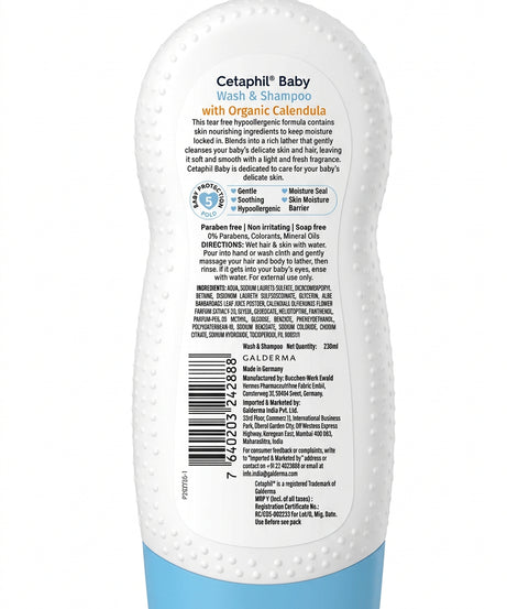 Cetaphil Baby Wash & Shampoo with organic calendula and Aloe vera - 230ml | Made in Germany