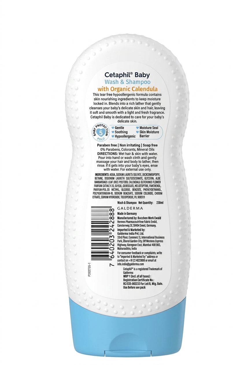 Cetaphil Baby Wash & Shampoo with organic calendula and Aloe vera - 230ml | Made in Germany