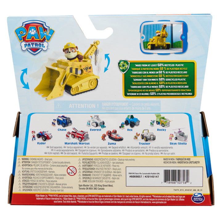 PAW Patrol Rubble’s Bulldozer - Eco-Friendly Toy Vehicle with Collectible Rubble Figure for Kids Ages 3 and Up