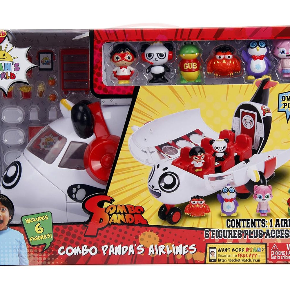 Jada Toys Ryan’s World Combo Panda Airplane Set - Interactive Playset with 6 Figures & 17 Accessories