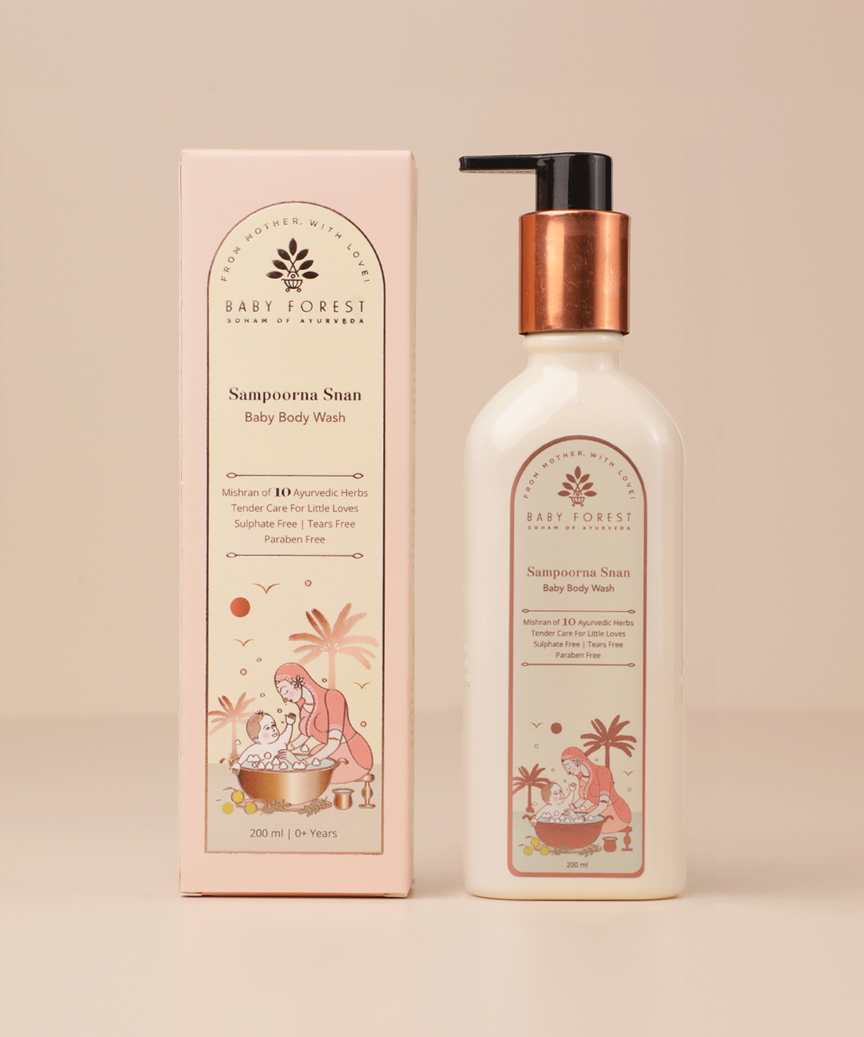 Baby Forest Sampoorna Snan Baby Body Wash with 10 Ayurvedic Herbs – Oat Kernel, Aloe Vera, Jasmine Oil & More | Sulphate-Free, Tear-Free, Paraben-Free Cleanser (200ml) - MINIMEE KIDS