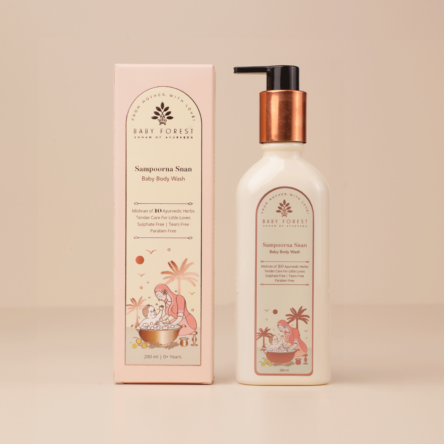 Baby Forest Sampoorna Snan Baby Body Wash with 10 Ayurvedic Herbs – Oat Kernel, Aloe Vera, Jasmine Oil & More | Sulphate-Free, Tear-Free, Paraben-Free Cleanser (200ml)