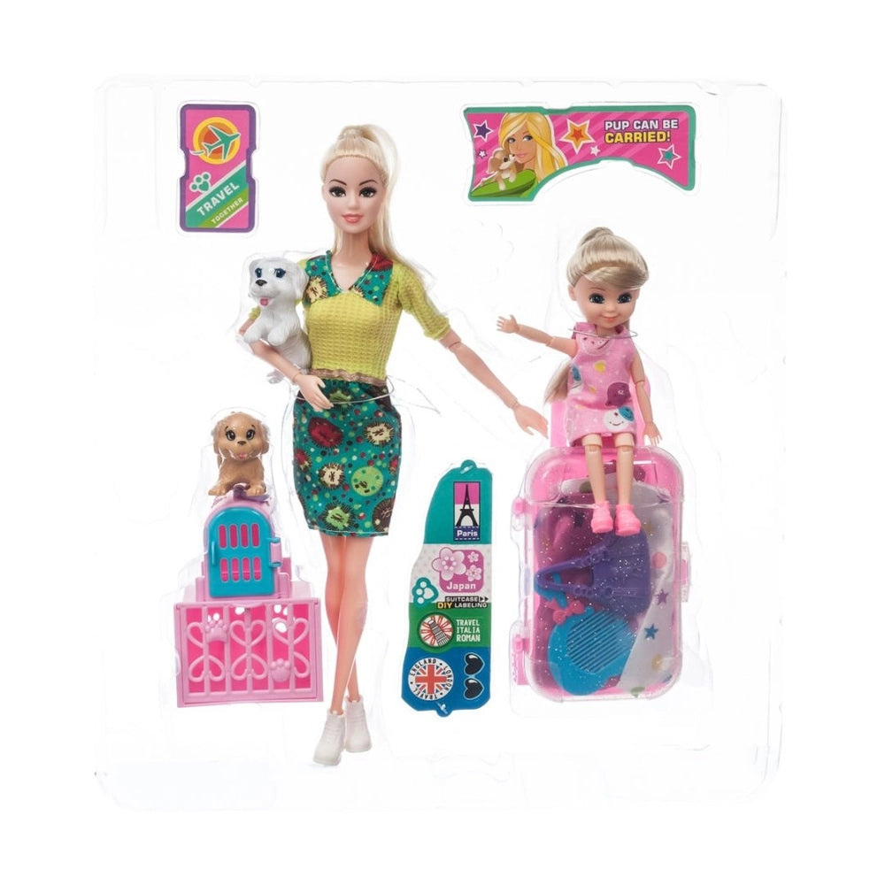 Sasha Doll Travel Playset with Mother, Daughter, Pets, and Accessories - Pup Can be Carried | Imaginative Play for Girls 3+ Years | Color May be Slightly Vary - MINIMEE KIDS