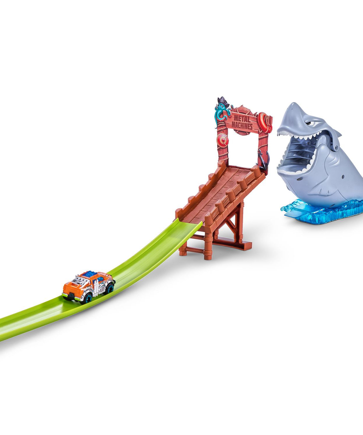 Zuru Metal Machines Shark Attack Building Trackset with Powerful Launcher, Double 360 Loops & Mini Racing Car – 2.63m/8.63ft Track Length