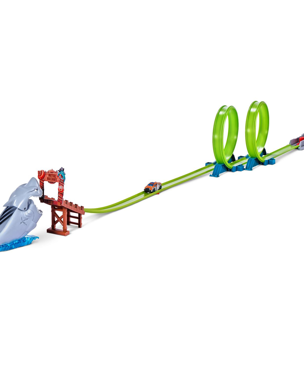 Zuru Metal Machines Shark Attack Building Trackset with Powerful Launcher, Double 360 Loops & Mini Racing Car – 2.63m/8.63ft Track Length